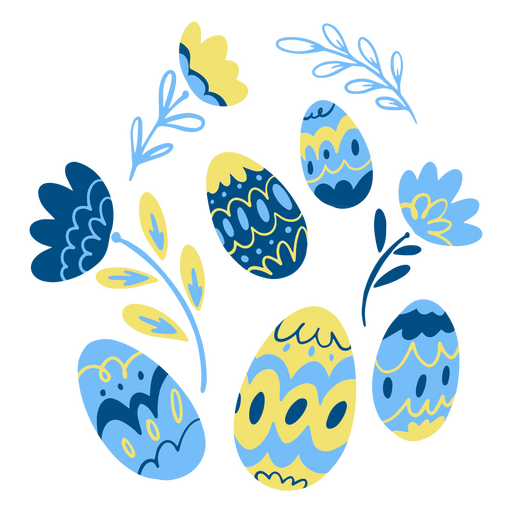 Huevos de Pascua plano azul amarillo Diseño PNG