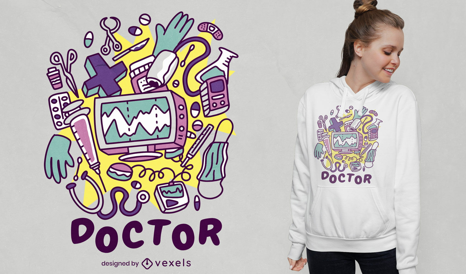 Design de camiseta de elementos de médico