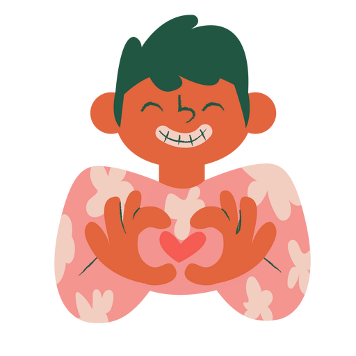 Boy character doing heart hand sign PNG Design