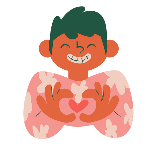 Carácter de niño haciendo señal de mano de corazón Diseño PNG