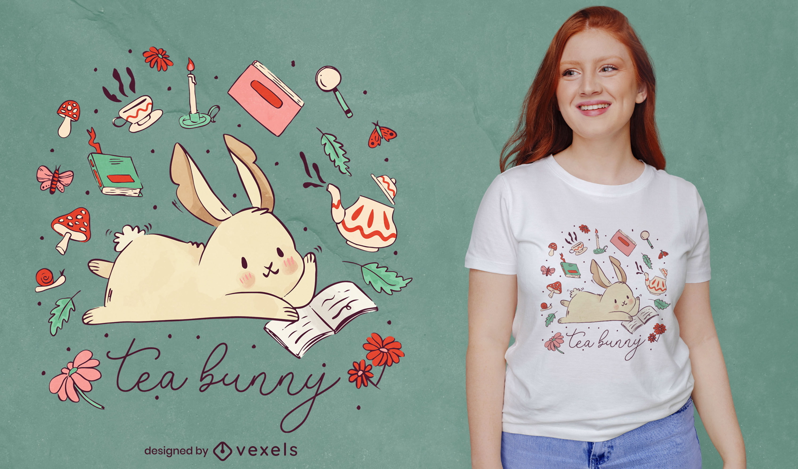 Design de camiseta de leitura de coelho
