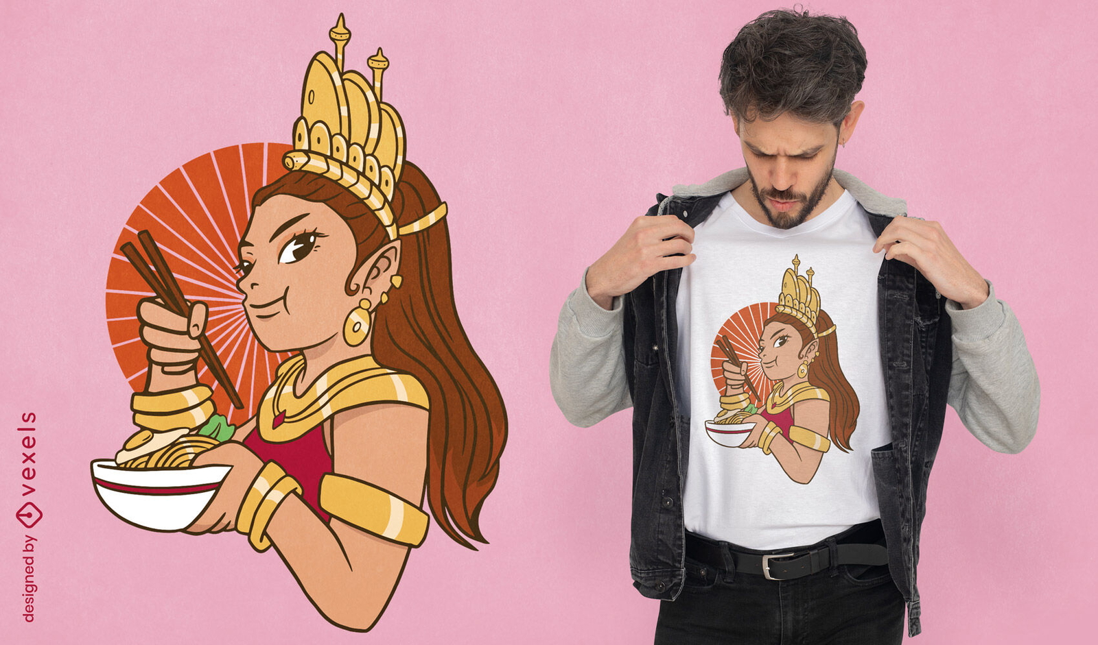 Traditionelles T-Shirt-Design des Apsara-Karikaturmädchens