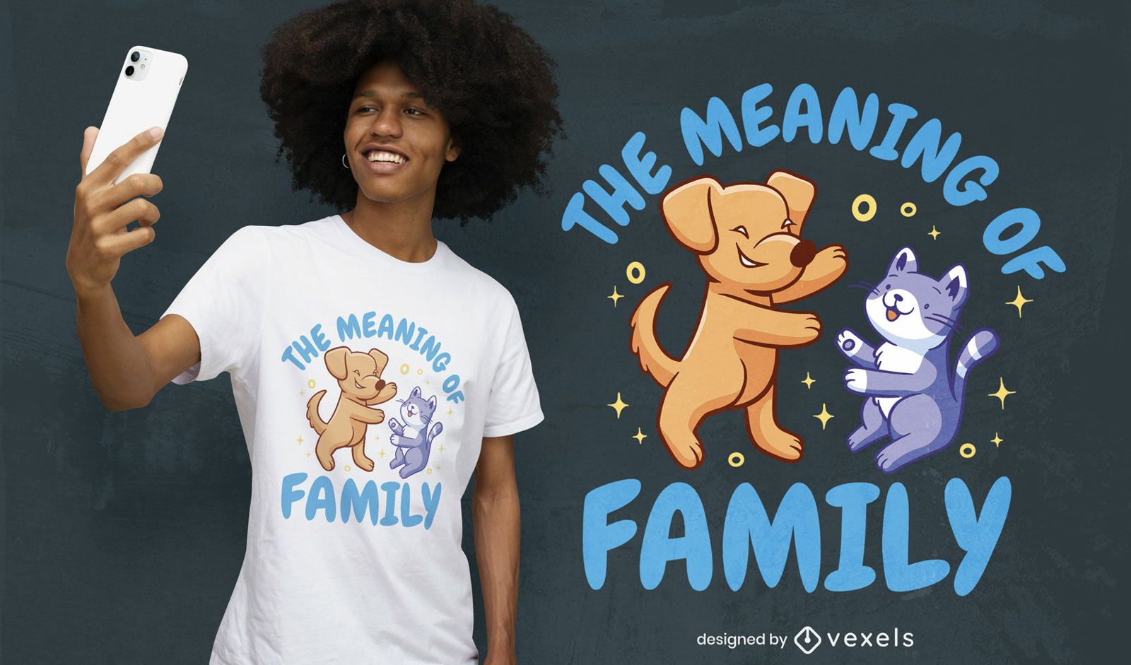 Design de camiseta de família de gato e cachorro