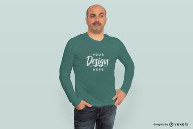 Confused Model Long Sleeve T-shirt Mockup PSD Editable Template