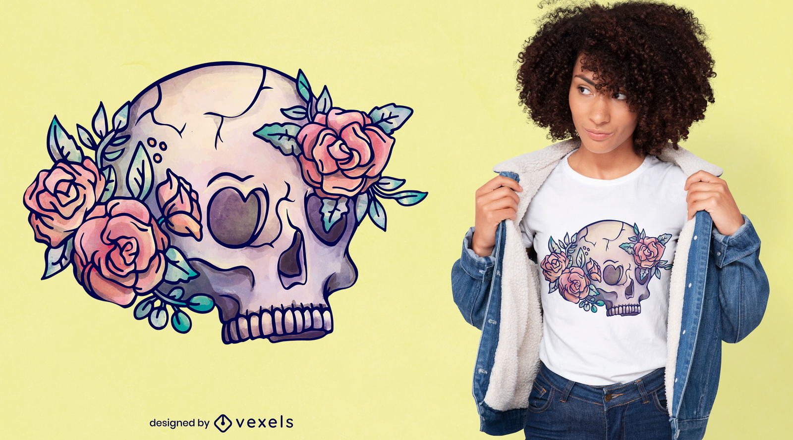 Diseño de camiseta de calavera floral pastel