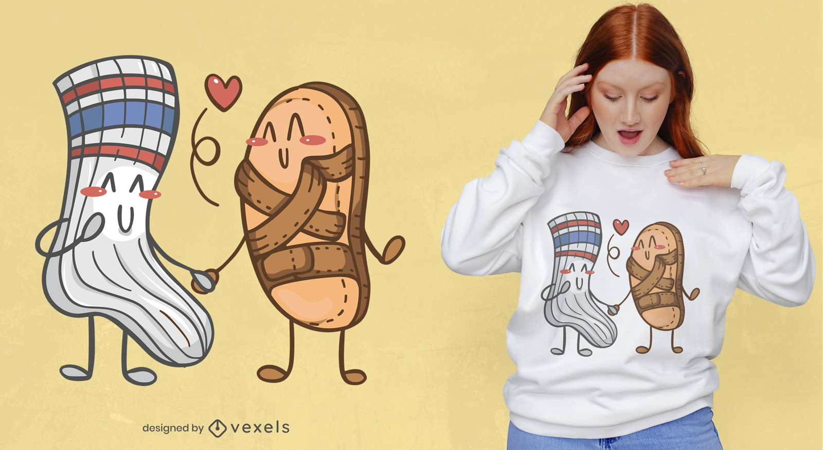 Diseño de camiseta de sandalia y calcetín amor.