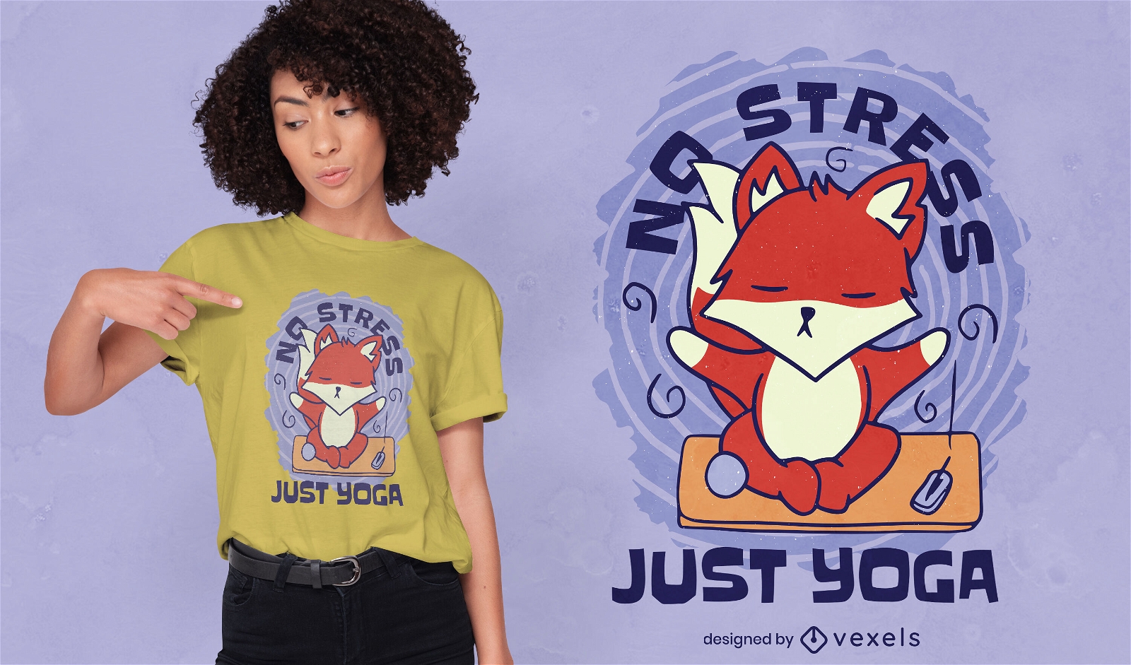 Diseño de camiseta de yoga fox meditando