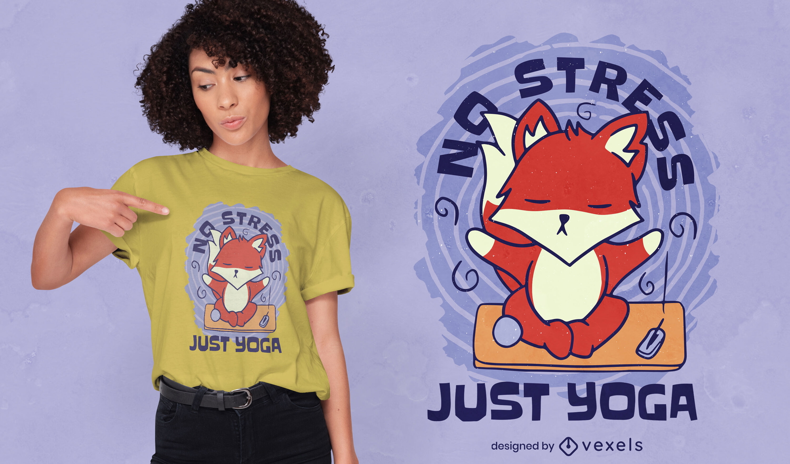 Diseño de camiseta de yoga fox meditando