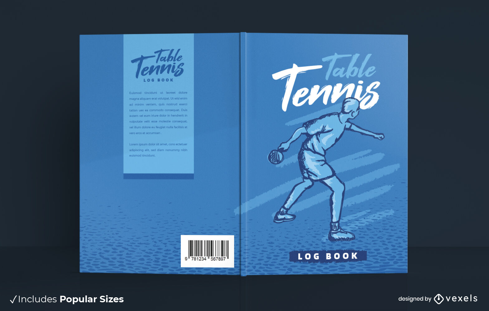 Diseño de portada de libro de tenis de mesa.