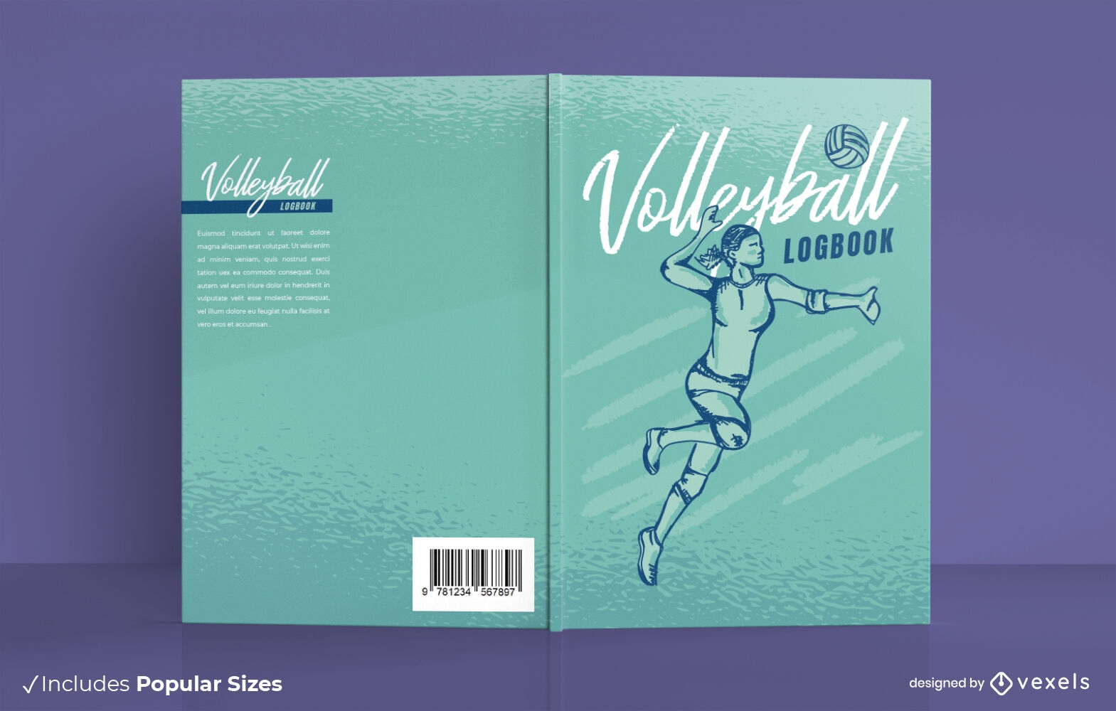 Diseño de portada de libro de registro de voleibol.