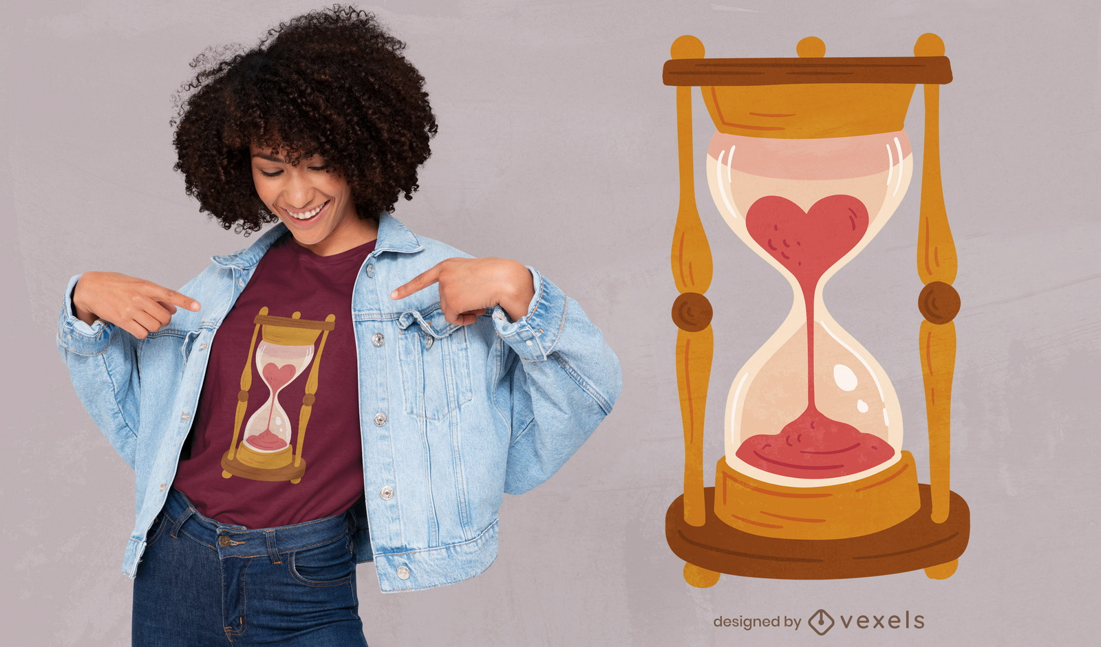 Diseño de camiseta de reloj de arena de corazón.