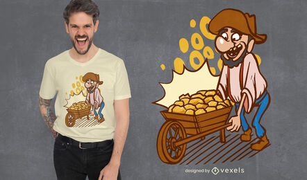 Minero con carretilla de oro diseño de camiseta.