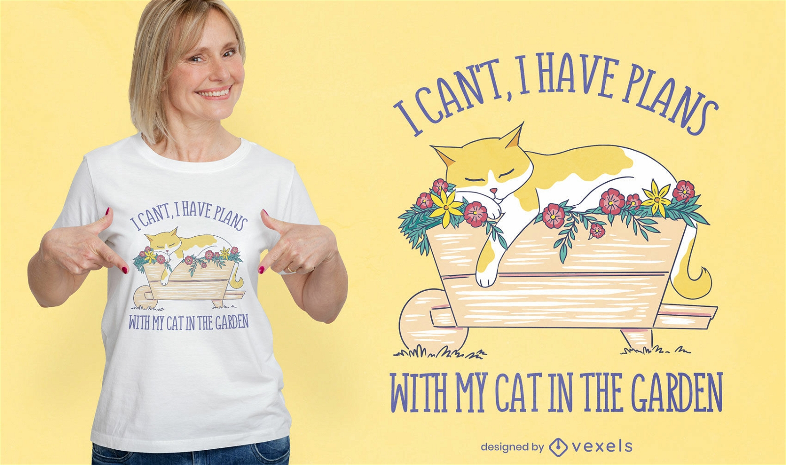 Katze schl?ft auf Blumen-T-Shirt-Design