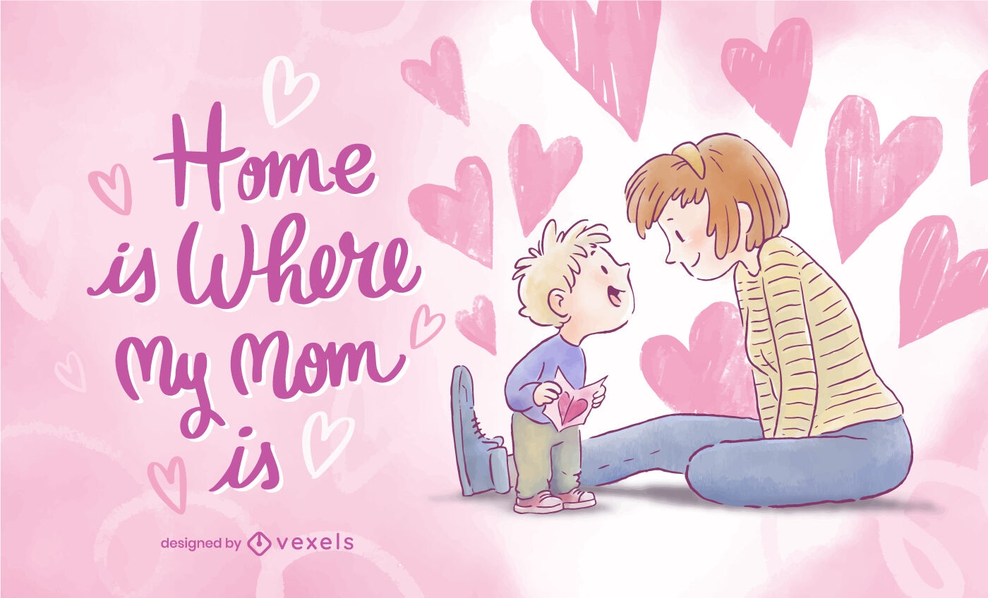 Mom and son mother's day illustration