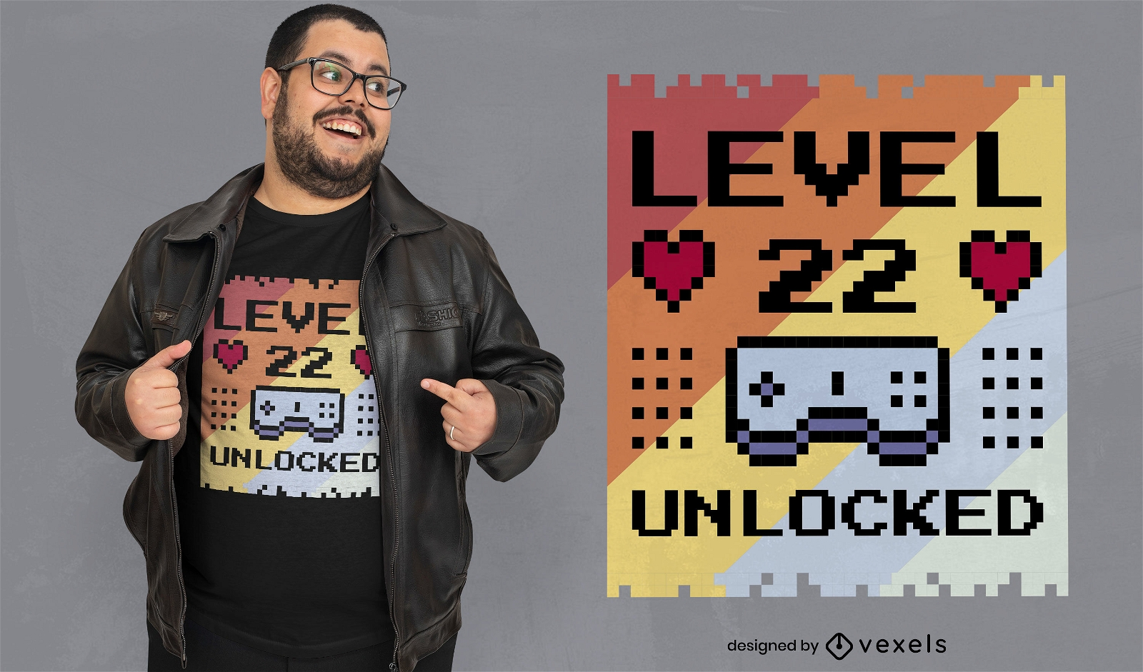 Design de camiseta de pixel art para jogos de joystick