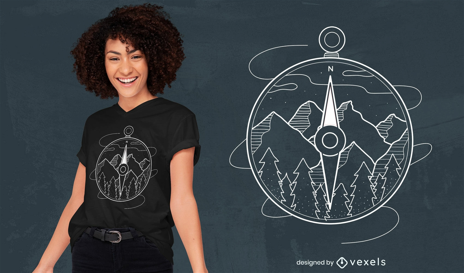 Kompass mit Berg-T-Shirt-Design