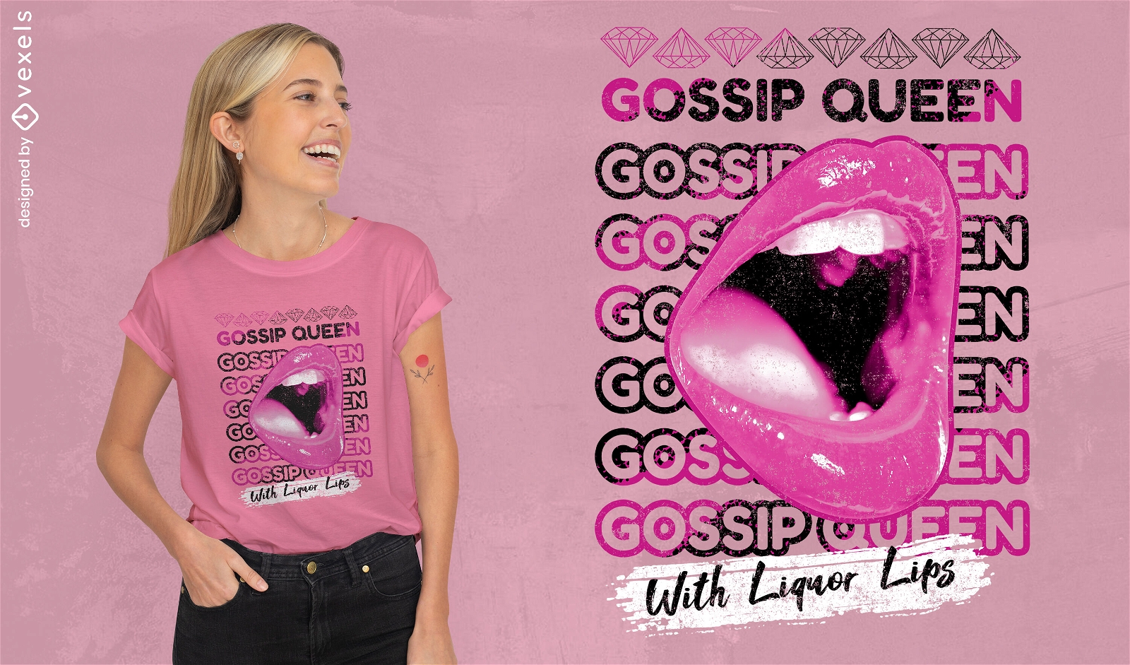 Diseño de camiseta psd de chismes de labios rosados