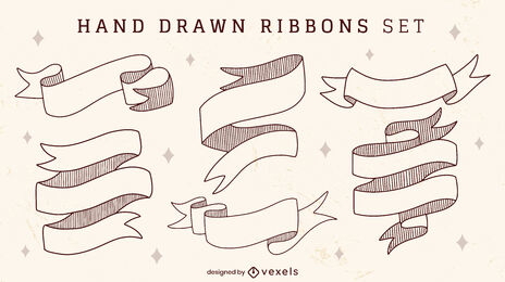 Line art striped ribbons set
