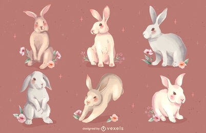 Watercolor rabbits set