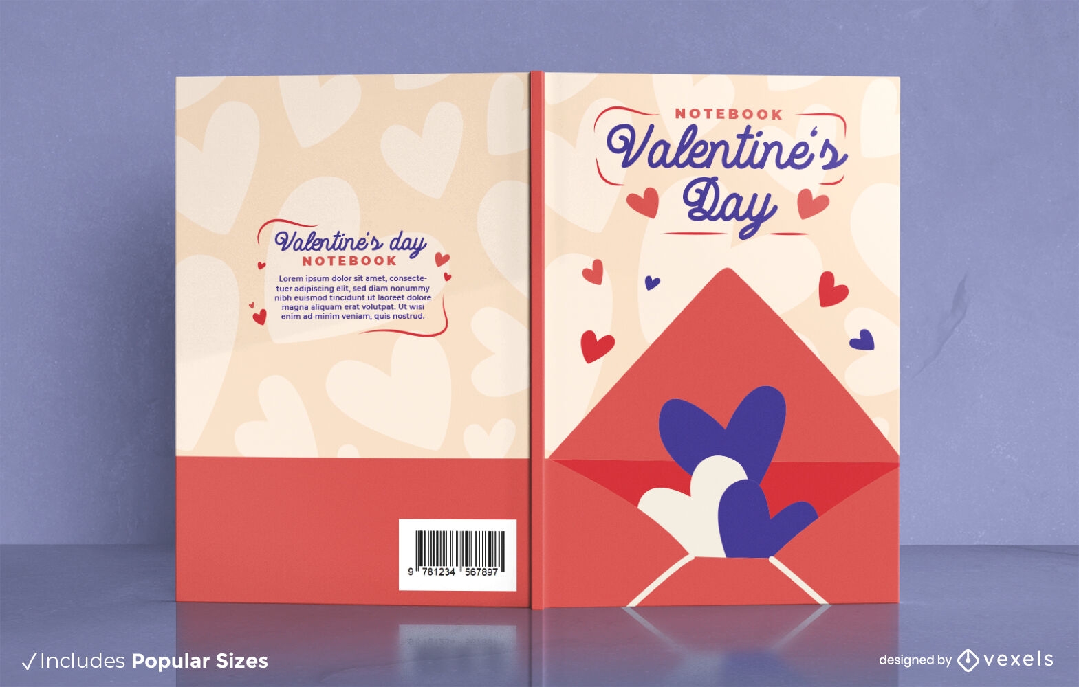 Design de capa de livro de corações de envelope de dia dos namorados