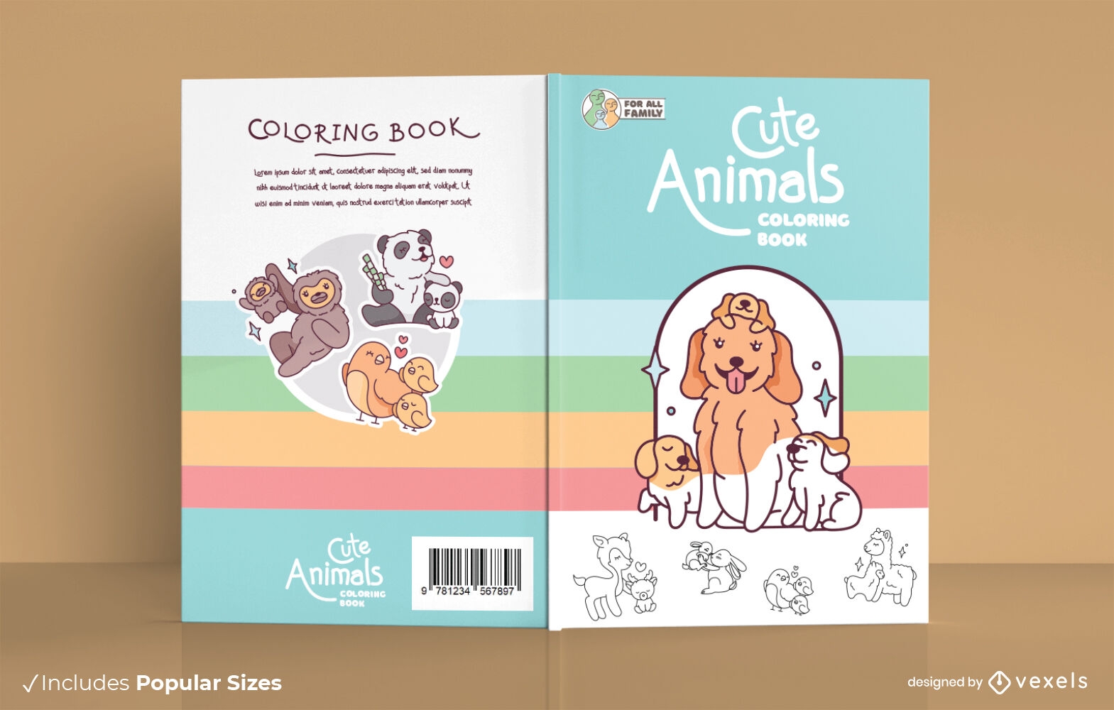Diseño de portada de libro de familia de animales para colorear