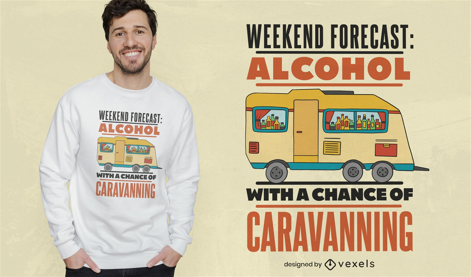 Design de camiseta de álcool e camping