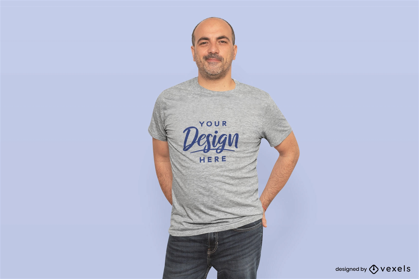 Man with jeans and hands in pockets t-shirt mockup
