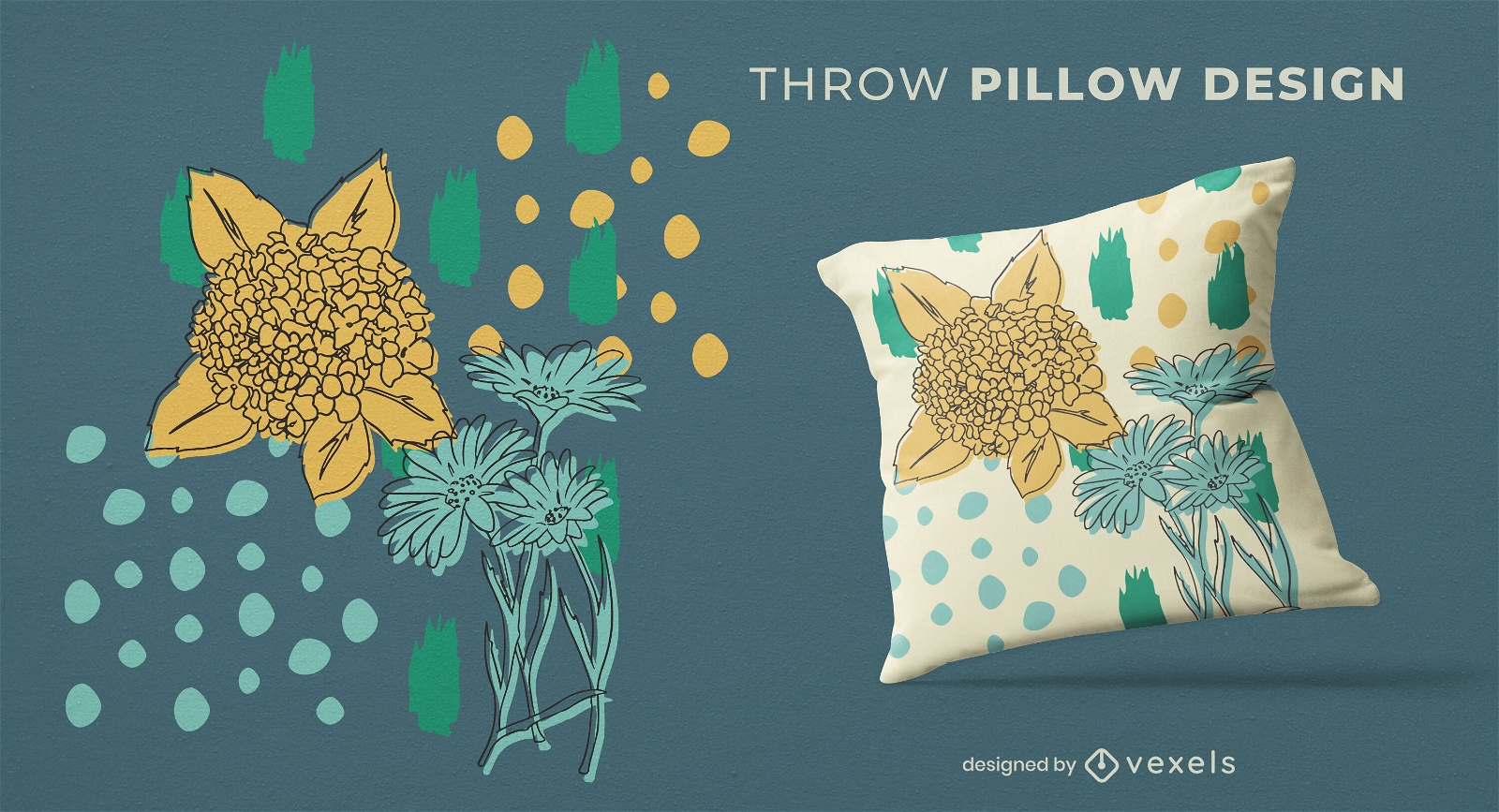 Organic abstract flowers throw pillow design