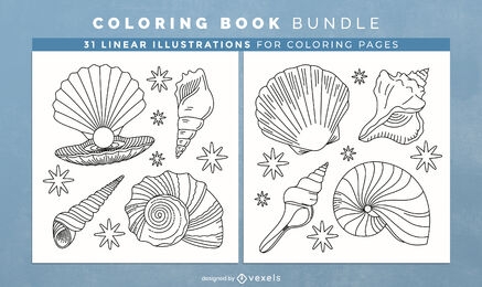 Diseño de páginas de libro para colorear de conchas marinas