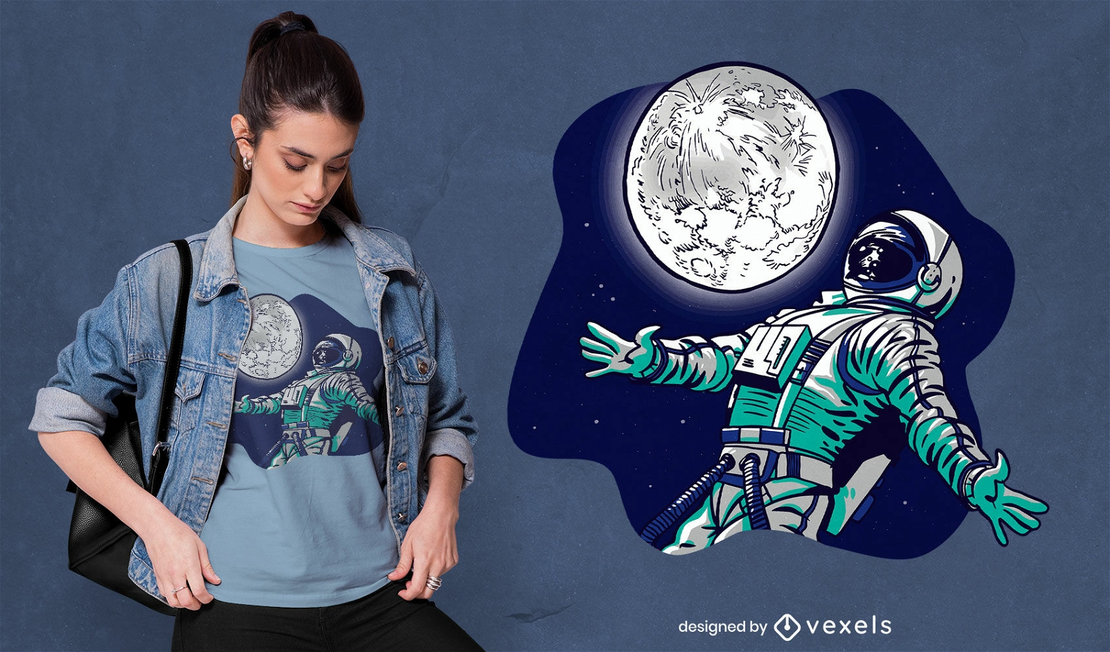 Diseño de camiseta de astronauta y la luna.
