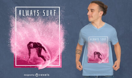 Man surfing in pink wave t-shirt psd