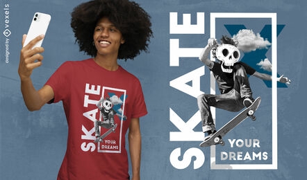 Patinador esqueleto haciendo acrobacias camiseta psd