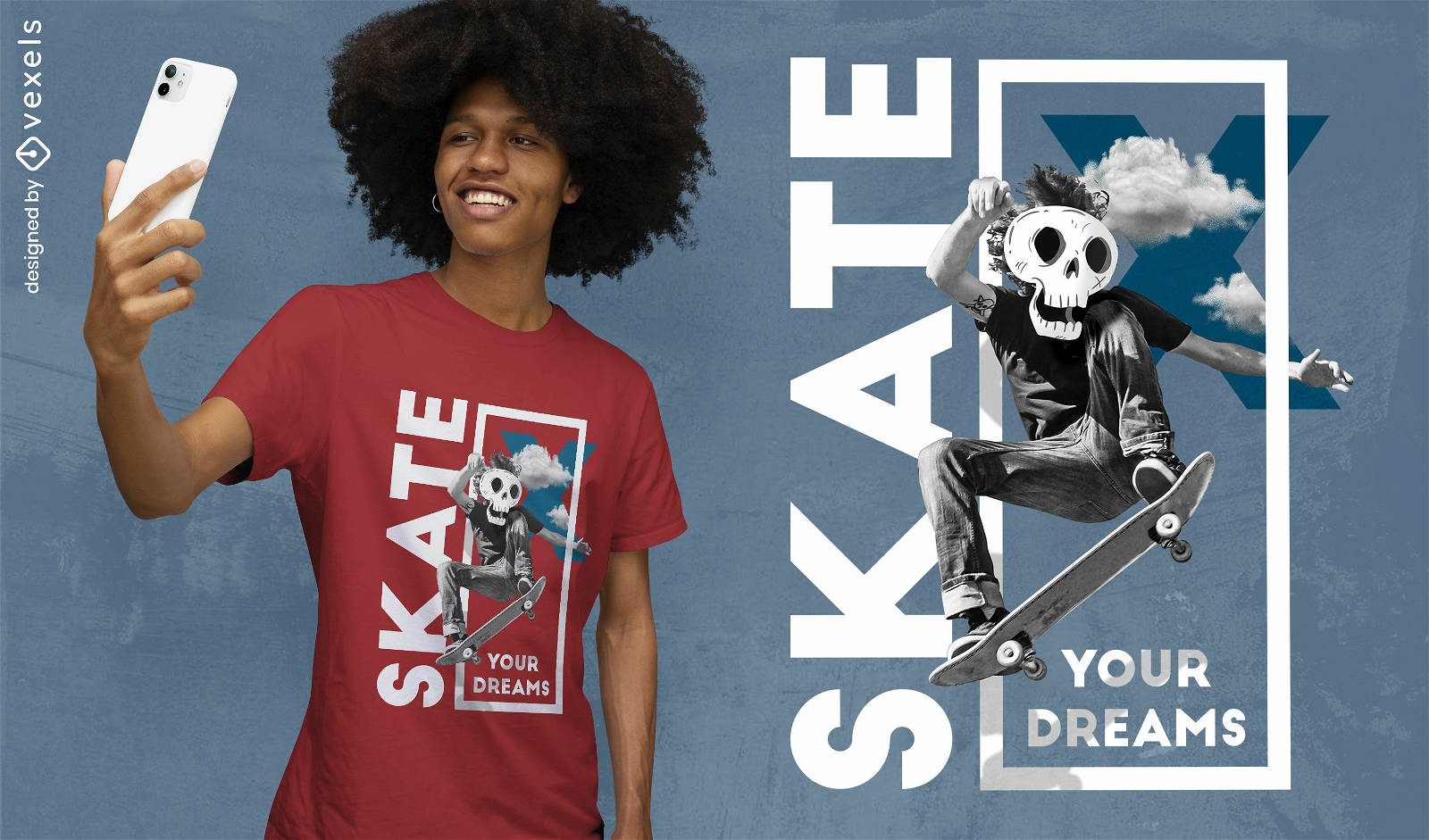 Skeleton skatista fazendo t-shirt de acrobacias psd