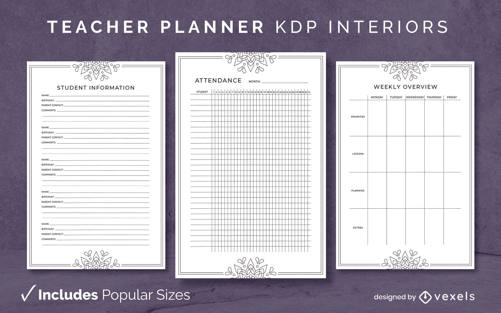 Planejador de professores de mandala Modelo de design de diário KDP