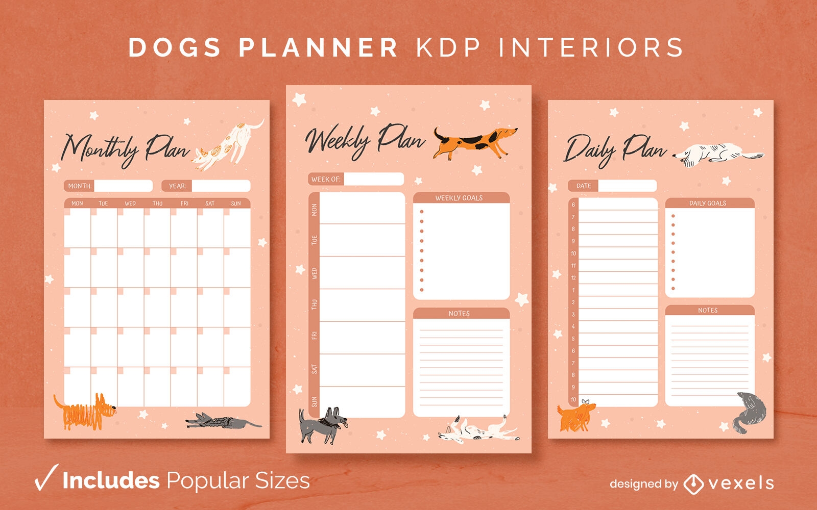 Dogs planner Diary Design Template KDP 