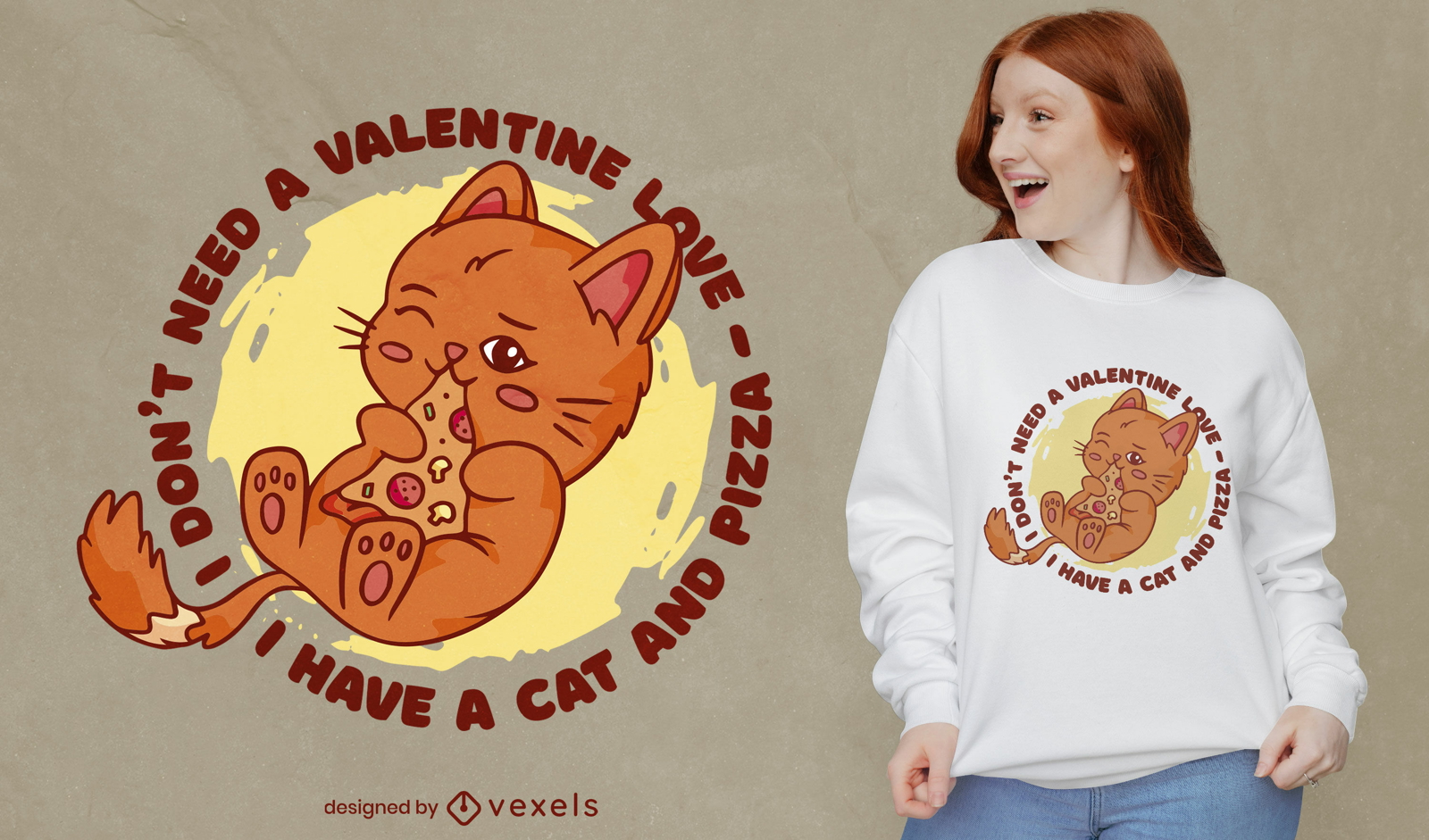 Diseño de camiseta de gato anti San Valentín.