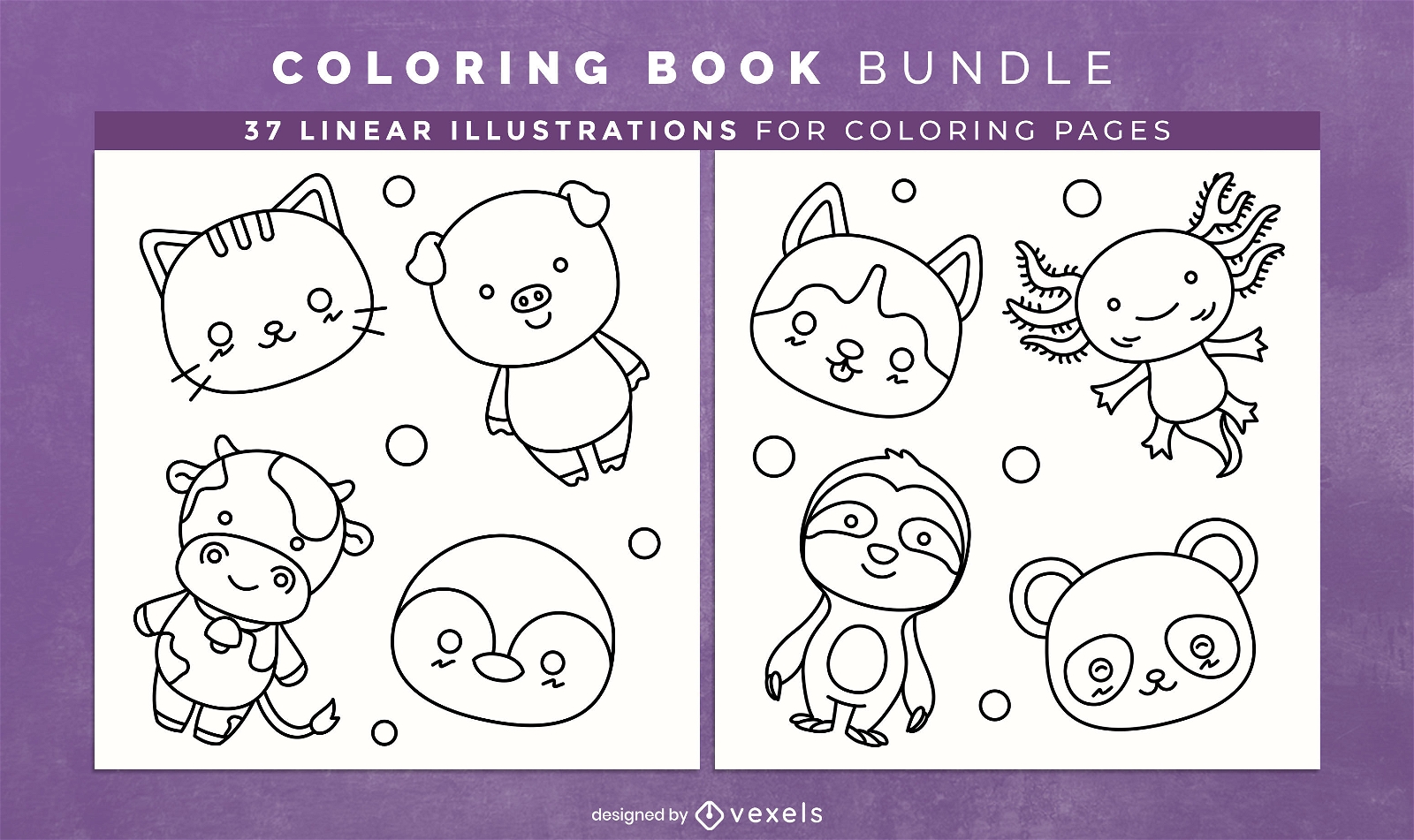 Baby little animals coloring book pages design