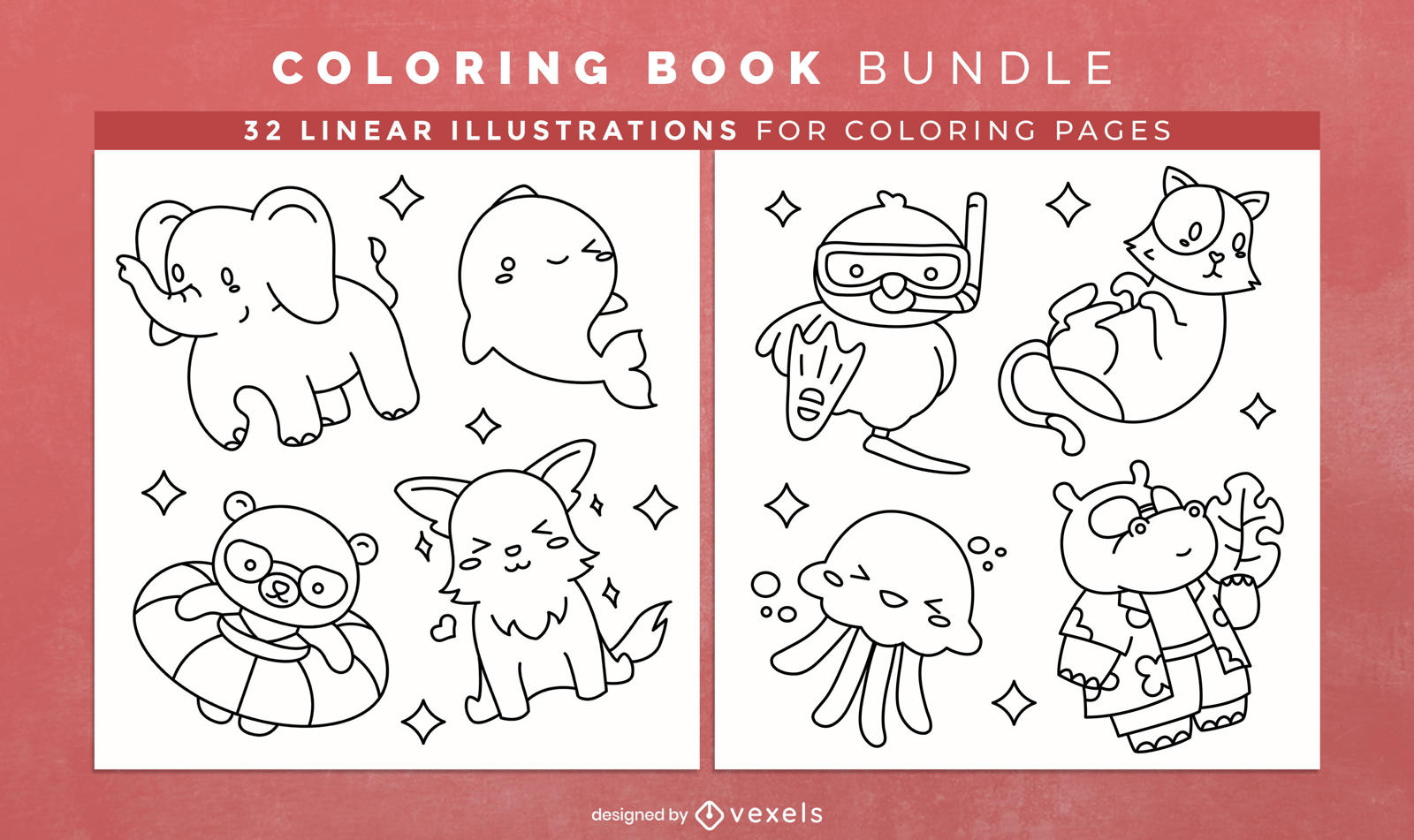 Diseño de páginas de libros para colorear de animales de verano