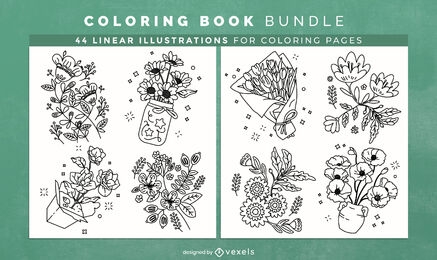 Diseño de páginas de libro para colorear de ramos de flores