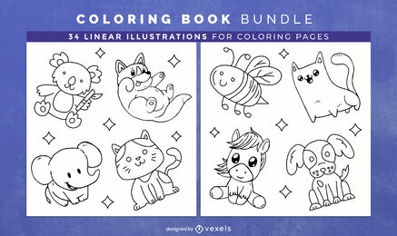 Diseño de páginas de libro para colorear de animales bebés felices