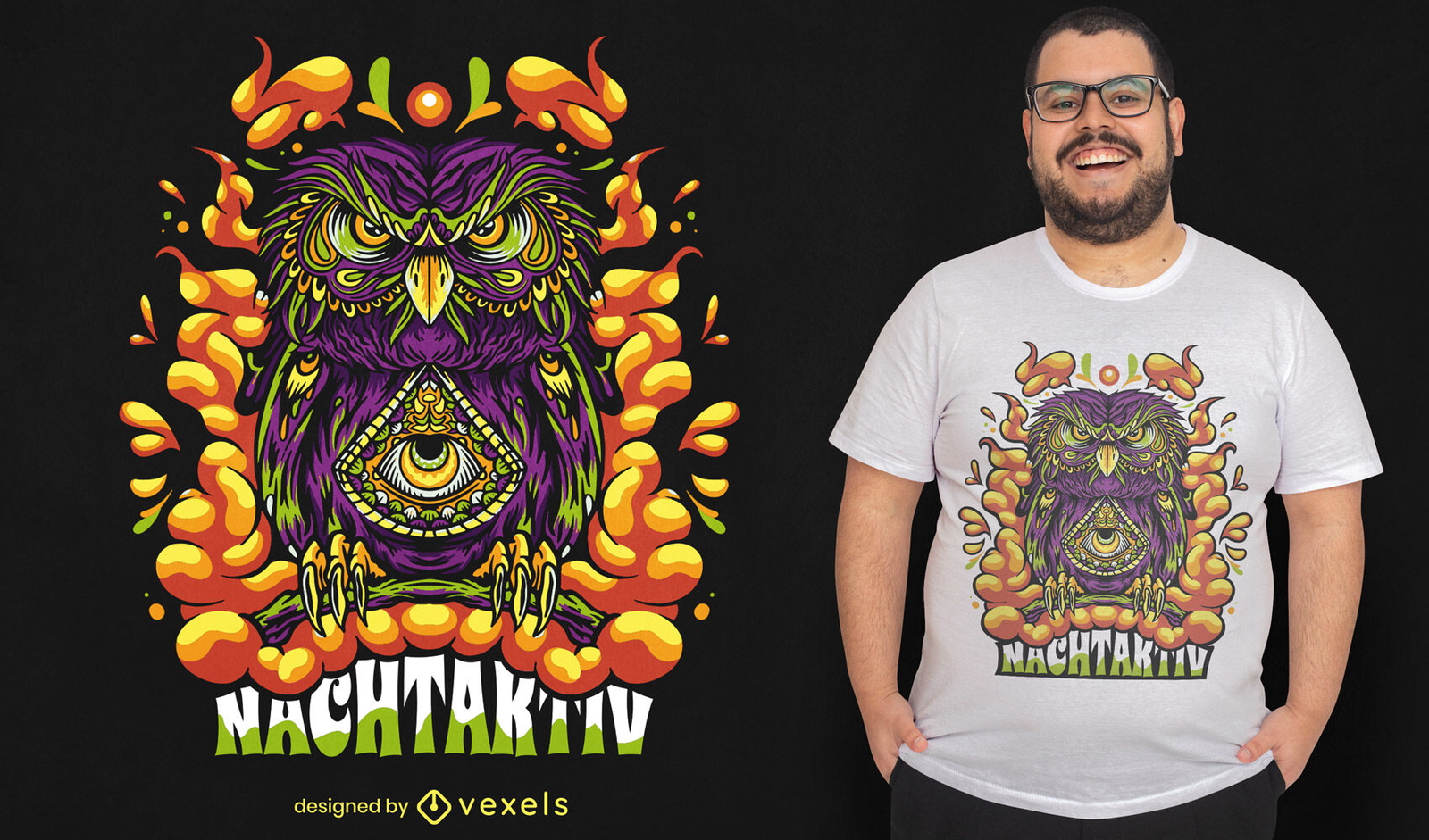 Diseño de camiseta de búho trippy