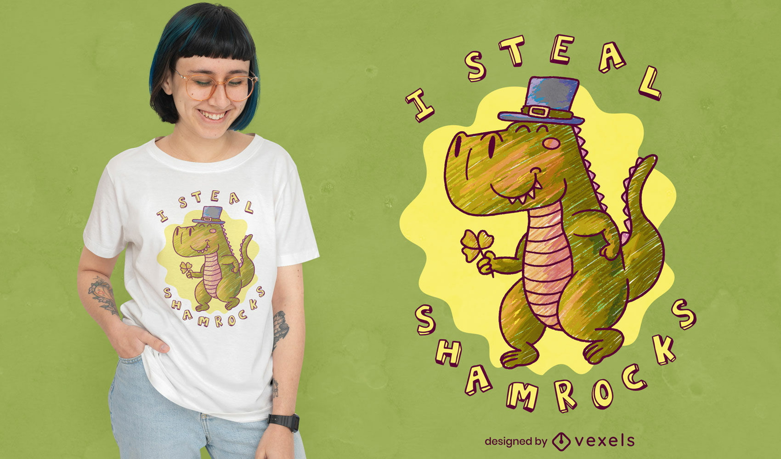 Lindo dise?o de camiseta de dinosaurio t-rex del d?a de San Patricio