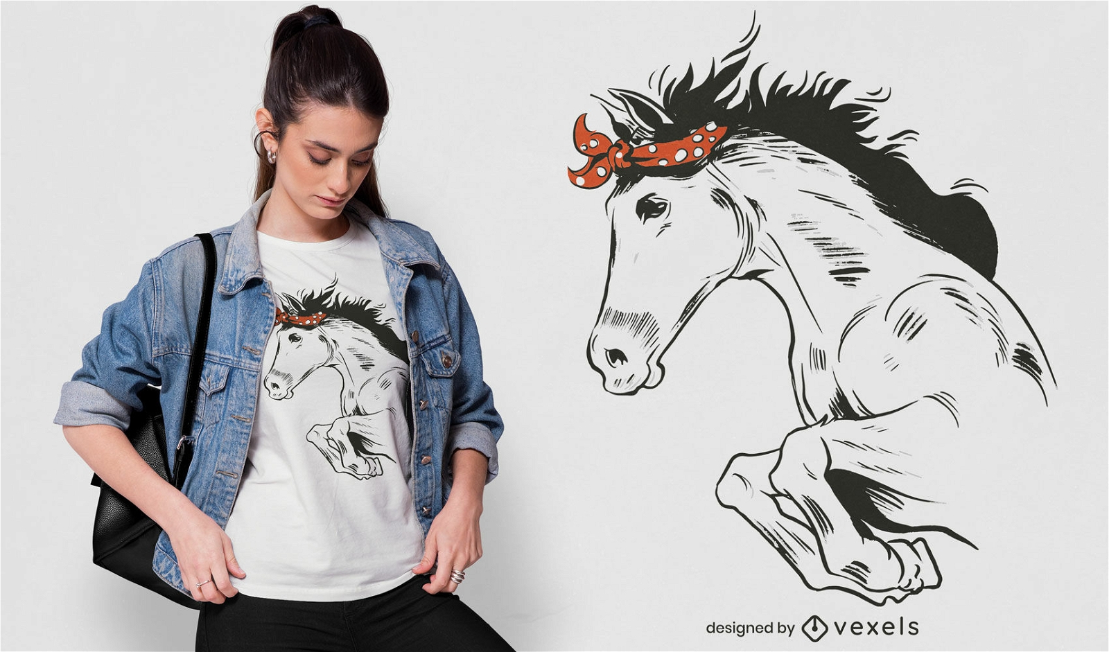 Diseño de camiseta de caballo salvaje de bandana.