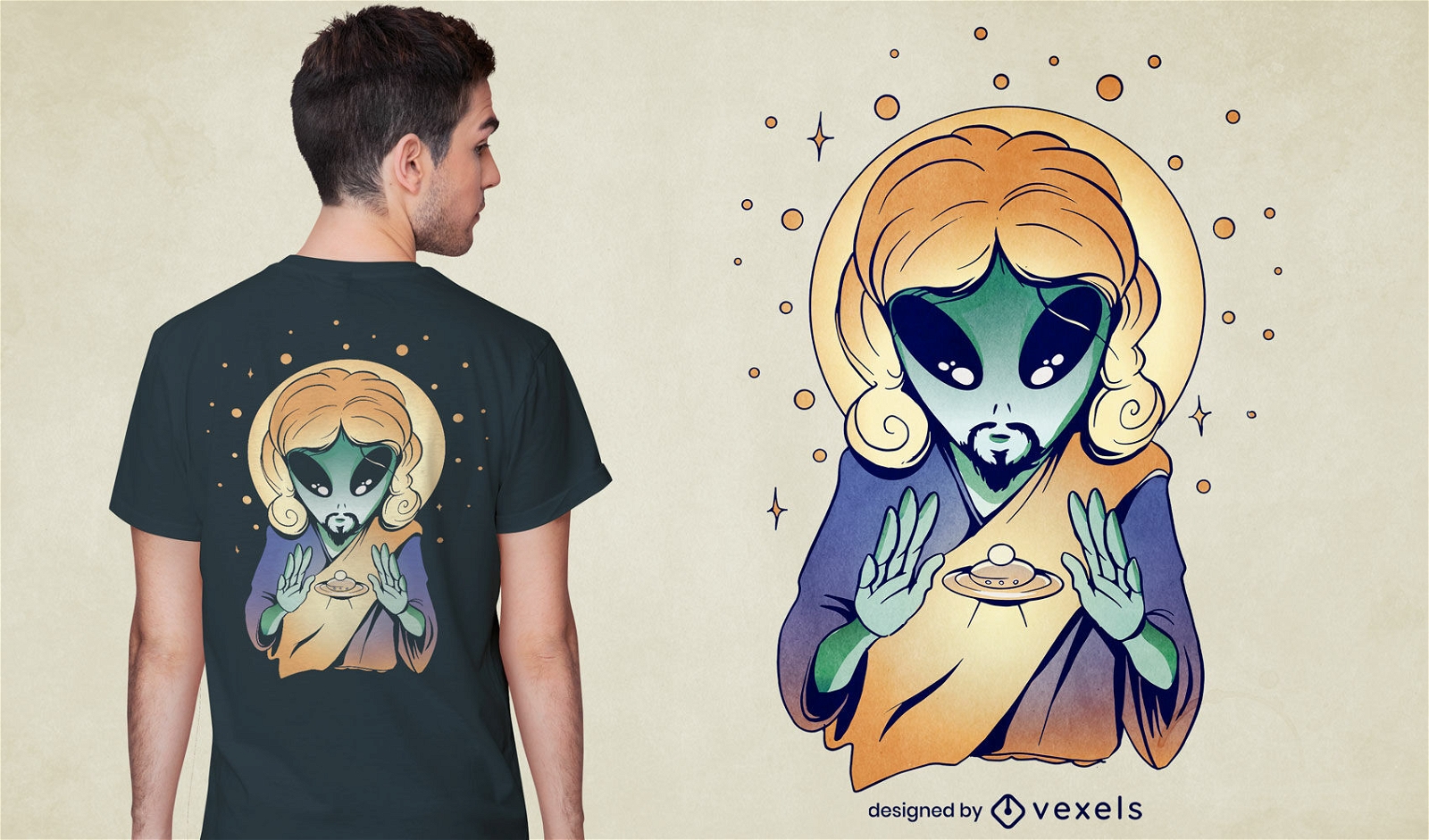 Design de camiseta Alien Jesus UFO