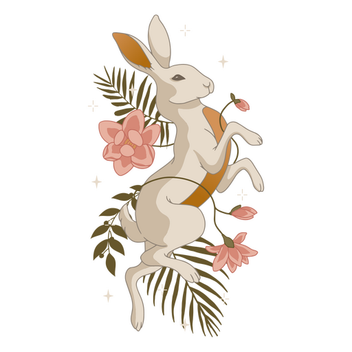 Mystic flower white rabbit animal PNG Design