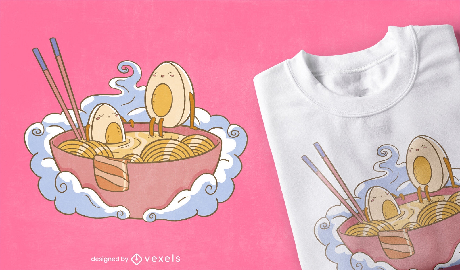 Huevos en diseño de camiseta de comida de tazón de ramen