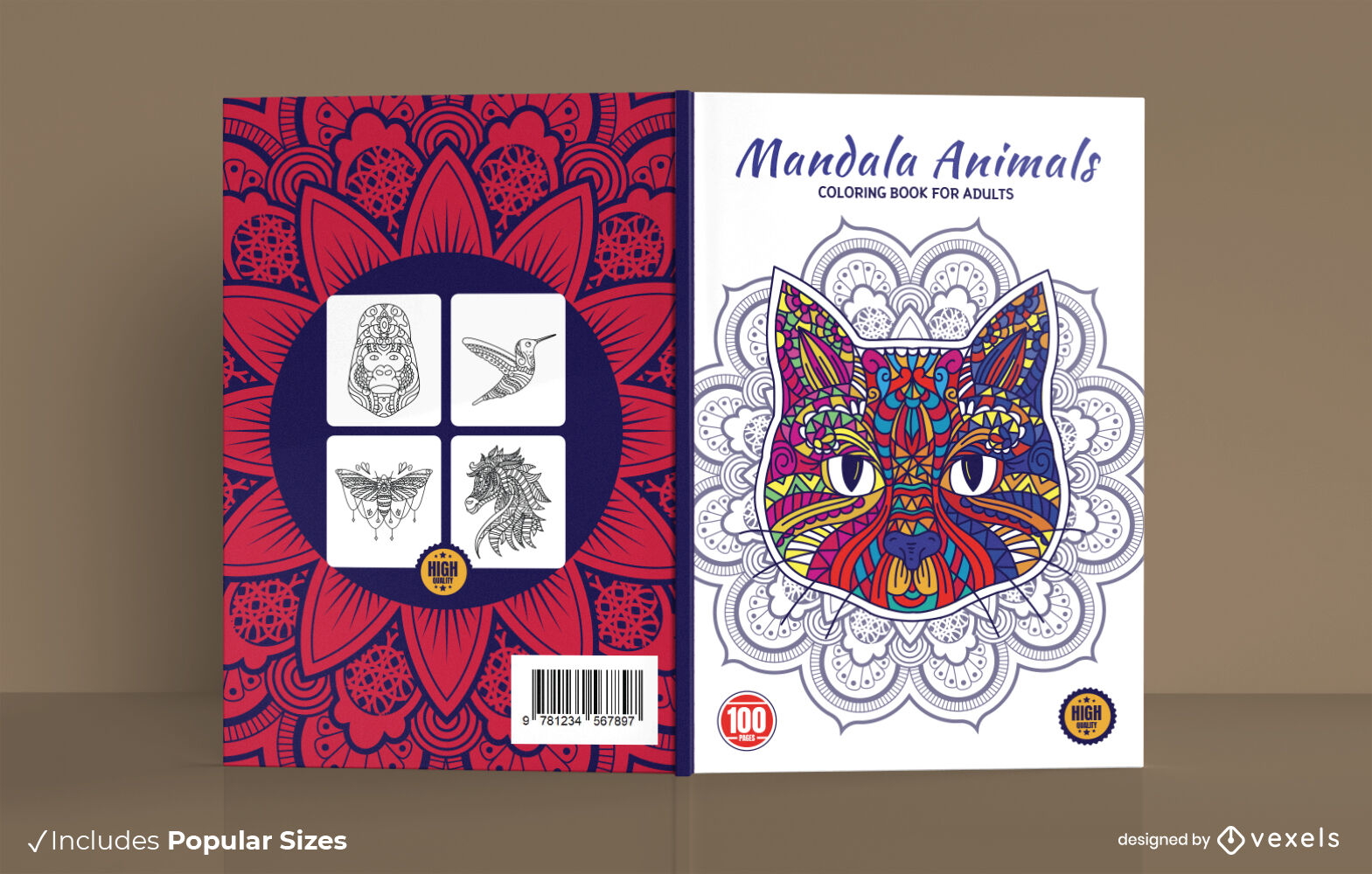 Design de capa de livro de colorir animal mandala