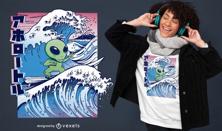 Diseño de camiseta de surf alienígena.