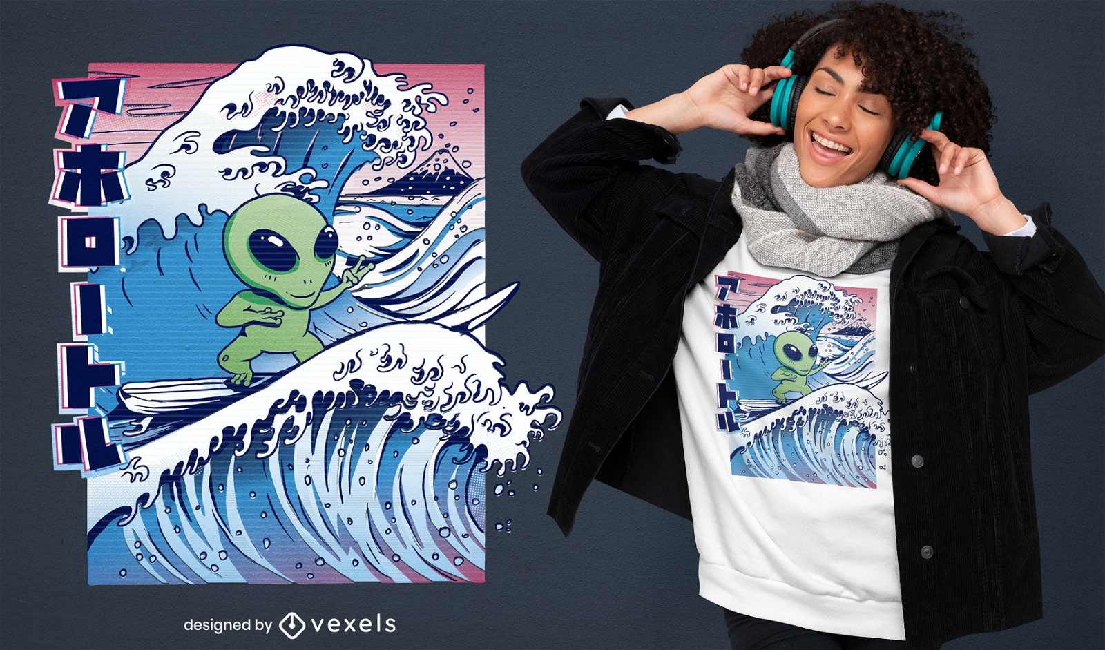 Diseño de camiseta de surf alienígena.
