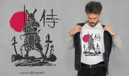 Diseño de camiseta de boceto de guerrero samurai